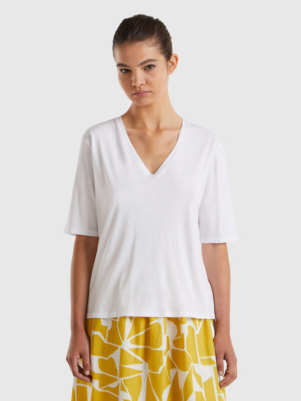 Camiseta en mezcla de algodón y lino Mujer