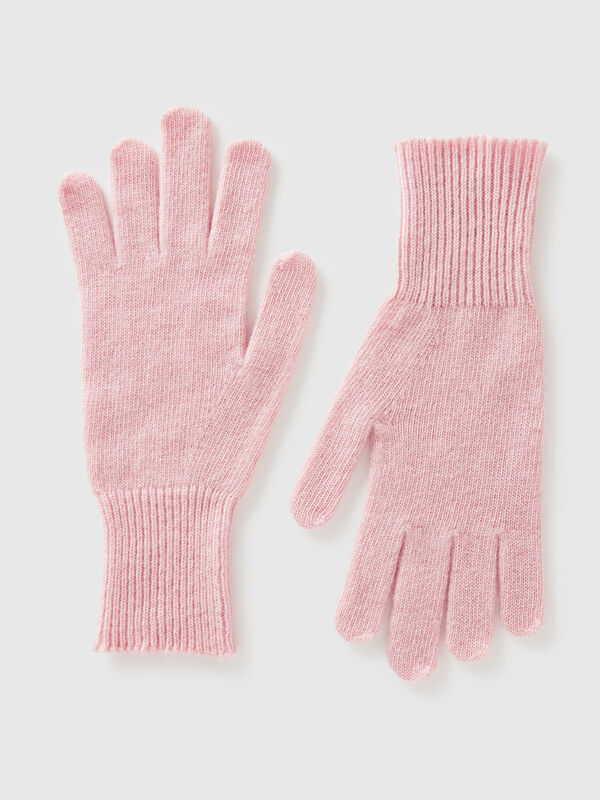 Guantes de color rosa empolvado de pura lana merino Mujer