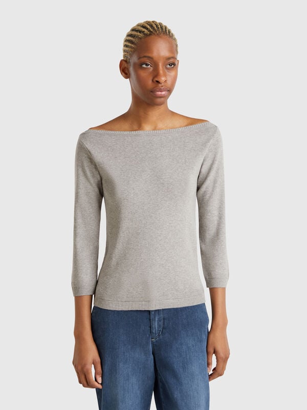 Jersey de 100 % algodón con escote barco Mujer