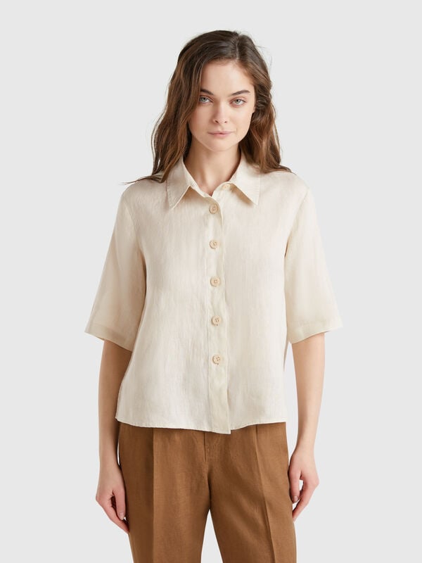 Camisa corta de puro lino Mujer