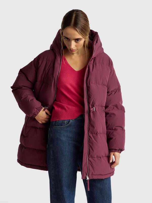 Chaqueta larga acolchada con plumas recicladas Mujer