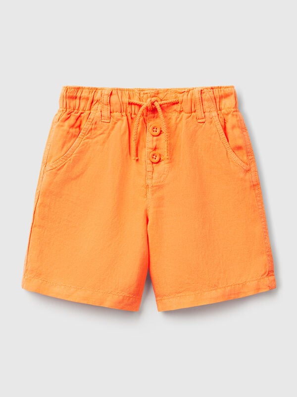 Bermudas con cordón en mezcla de lino Niño