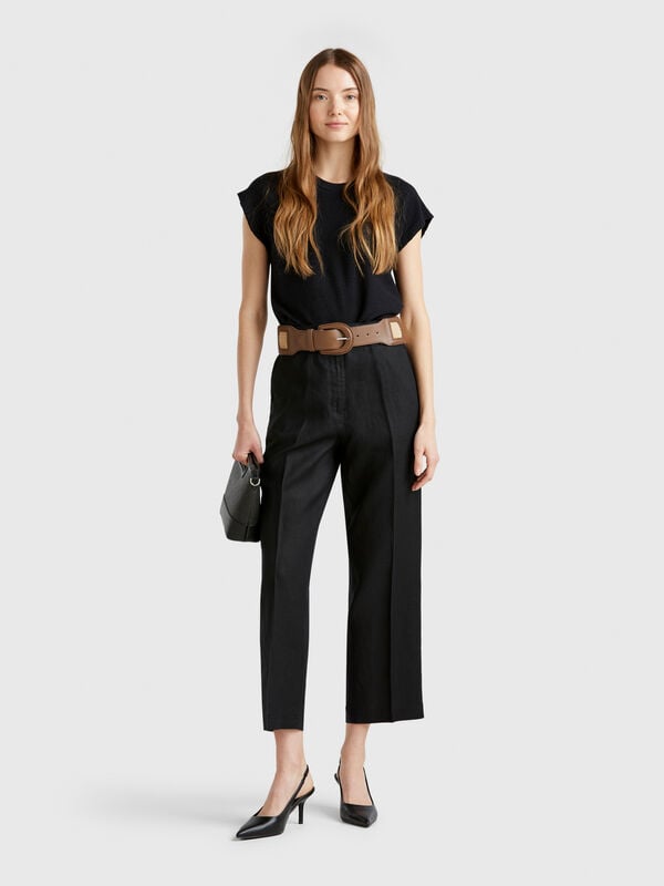 Pantalón recto de puro lino Mujer