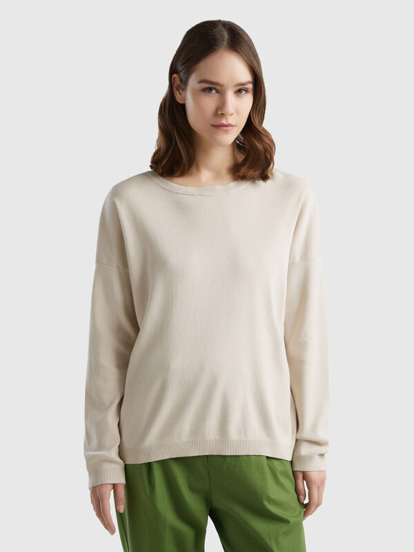 Jersey de algodón con escote redondo Mujer