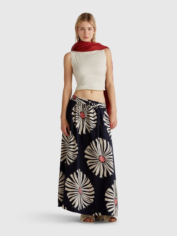 Falda midi con estampado de flores Mujer