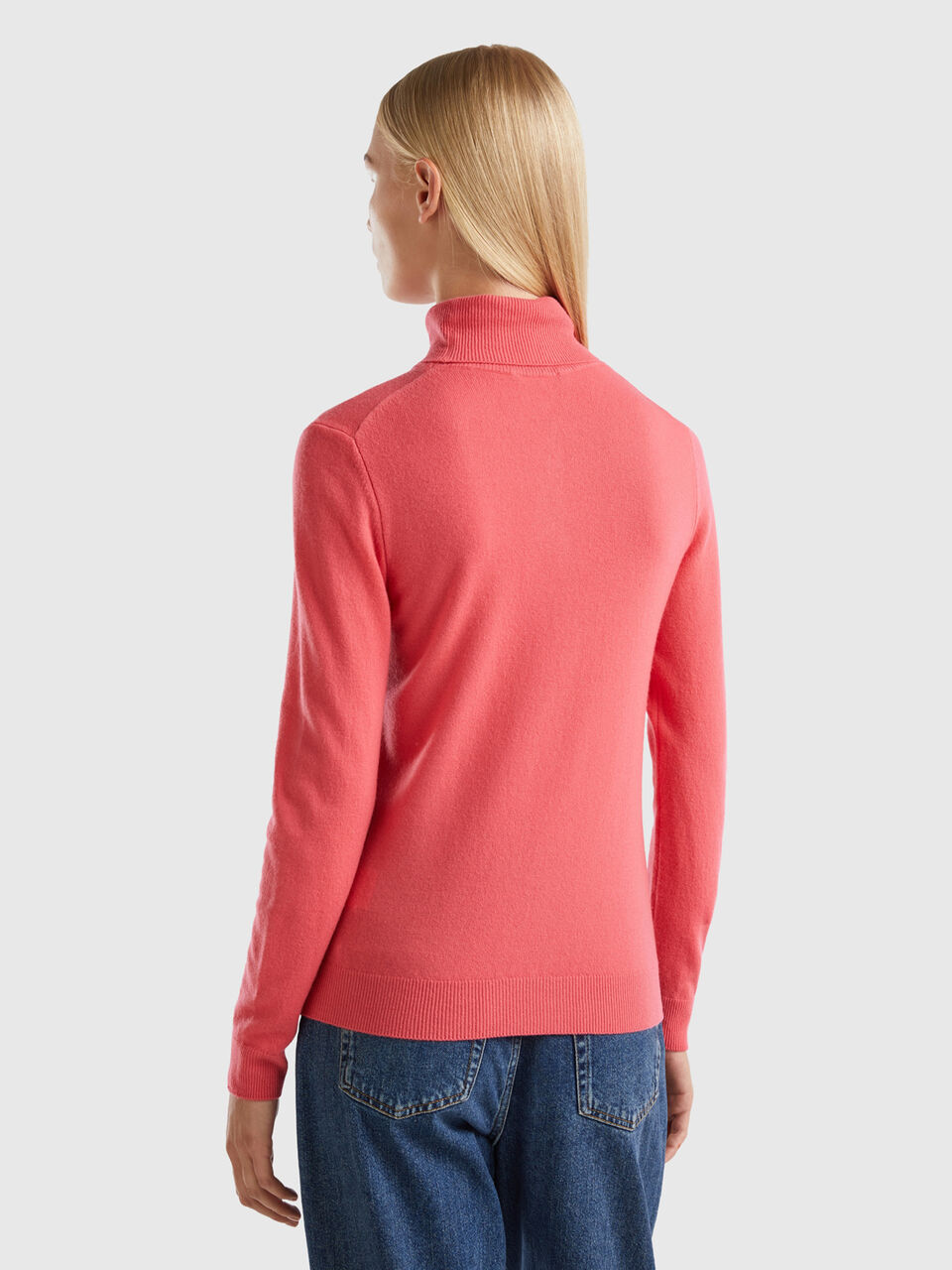 Jersey de cuello alto rojo de pura lana merina - Rojo