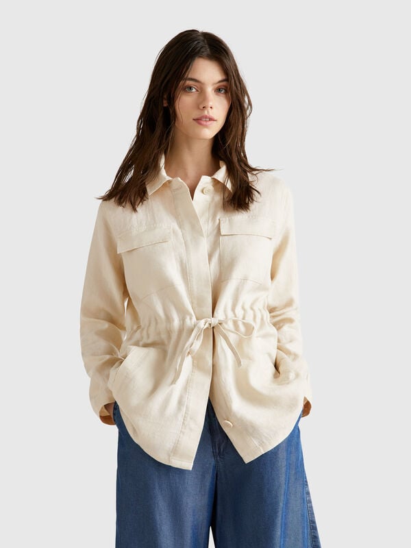 Chaqueta con cordón de puro lino Mujer