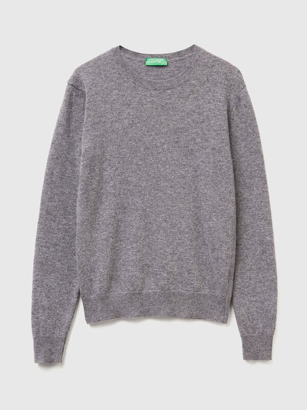 Suéter de cuello redondo en gris ratón de lana merino Suéter de cuello redondo en gris ratón de lana merino Mujer