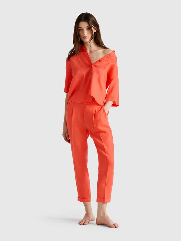 Pantalón cropped 100% lino Mujer