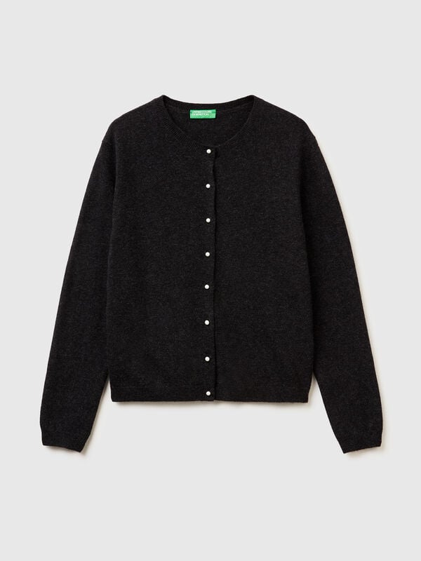 Cárdigan color carbón de pura lana merino Mujer