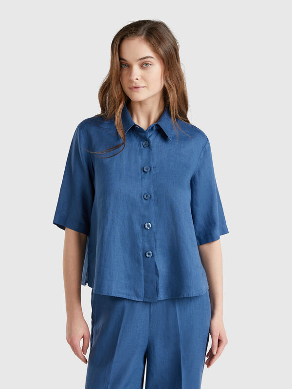 Camisa corta de puro lino Mujer