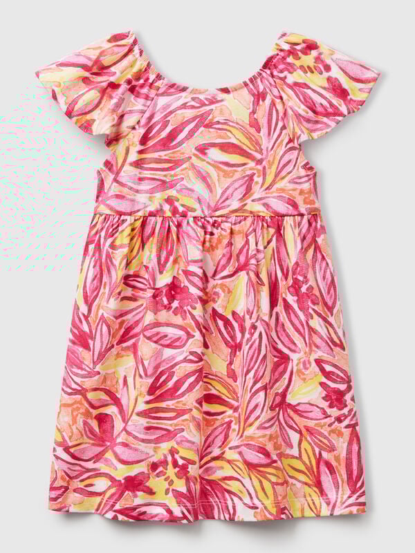 Vestido rosa con estampado tropical Niña
