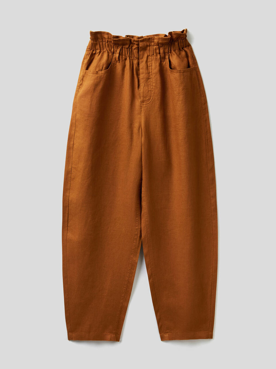 Pantalón de 100% lino con cintura fruncida image number 1