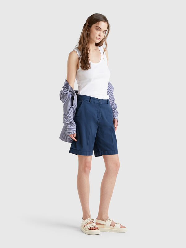 Bermudas con puños de algodón elástico Mujer