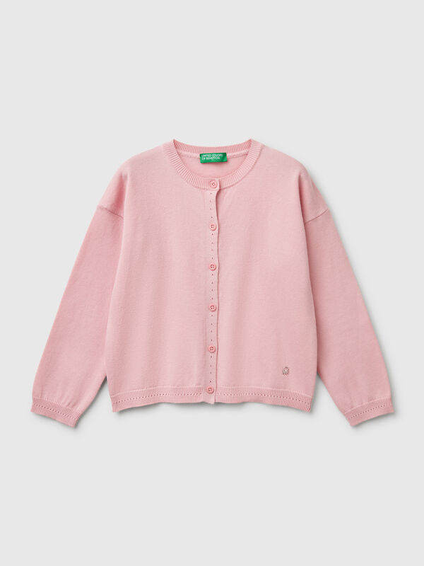 Chaqueta de punto de algodón puro con cuello redondo Niña