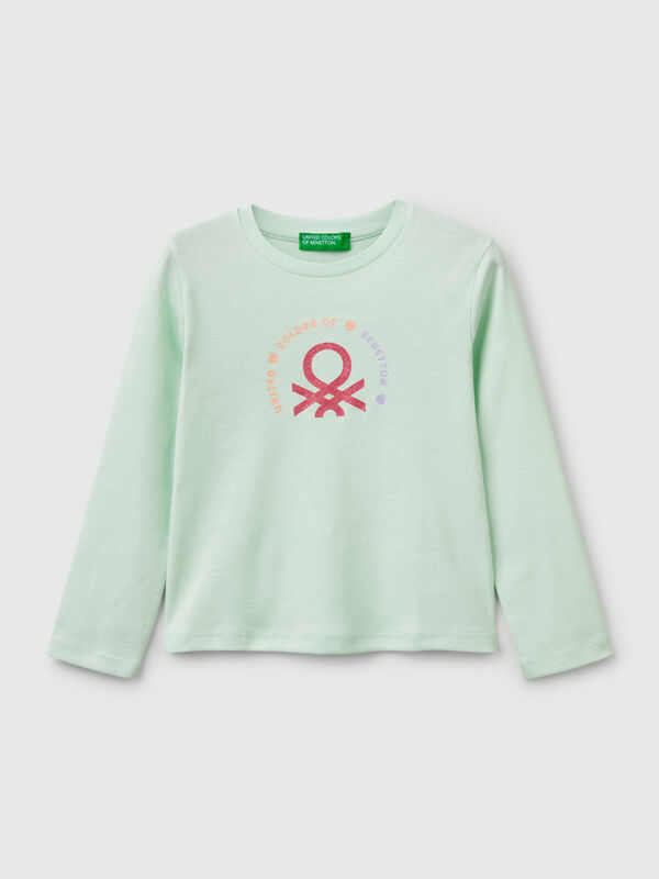 Camiseta slim fit con estampado de glitter Niña
