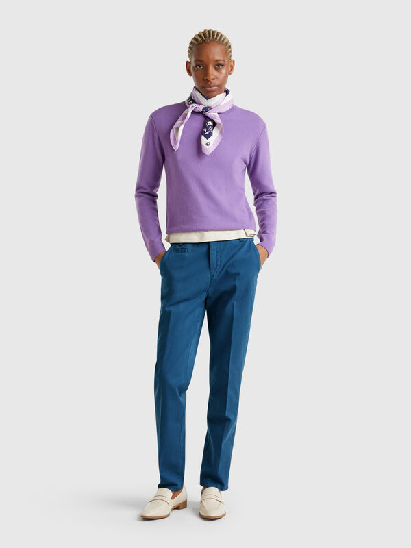 Chinos slim fit de algodón azul Mujer