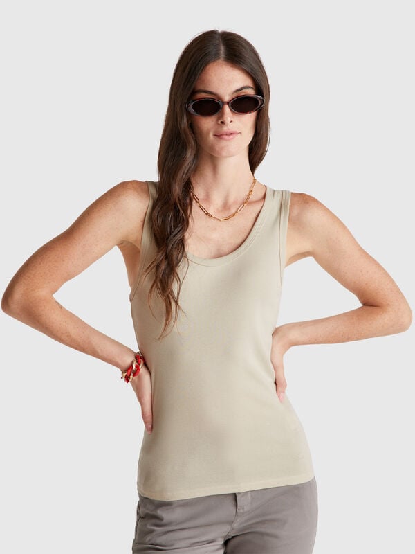 Camiseta sin mangas de algodón puro beige Mujer