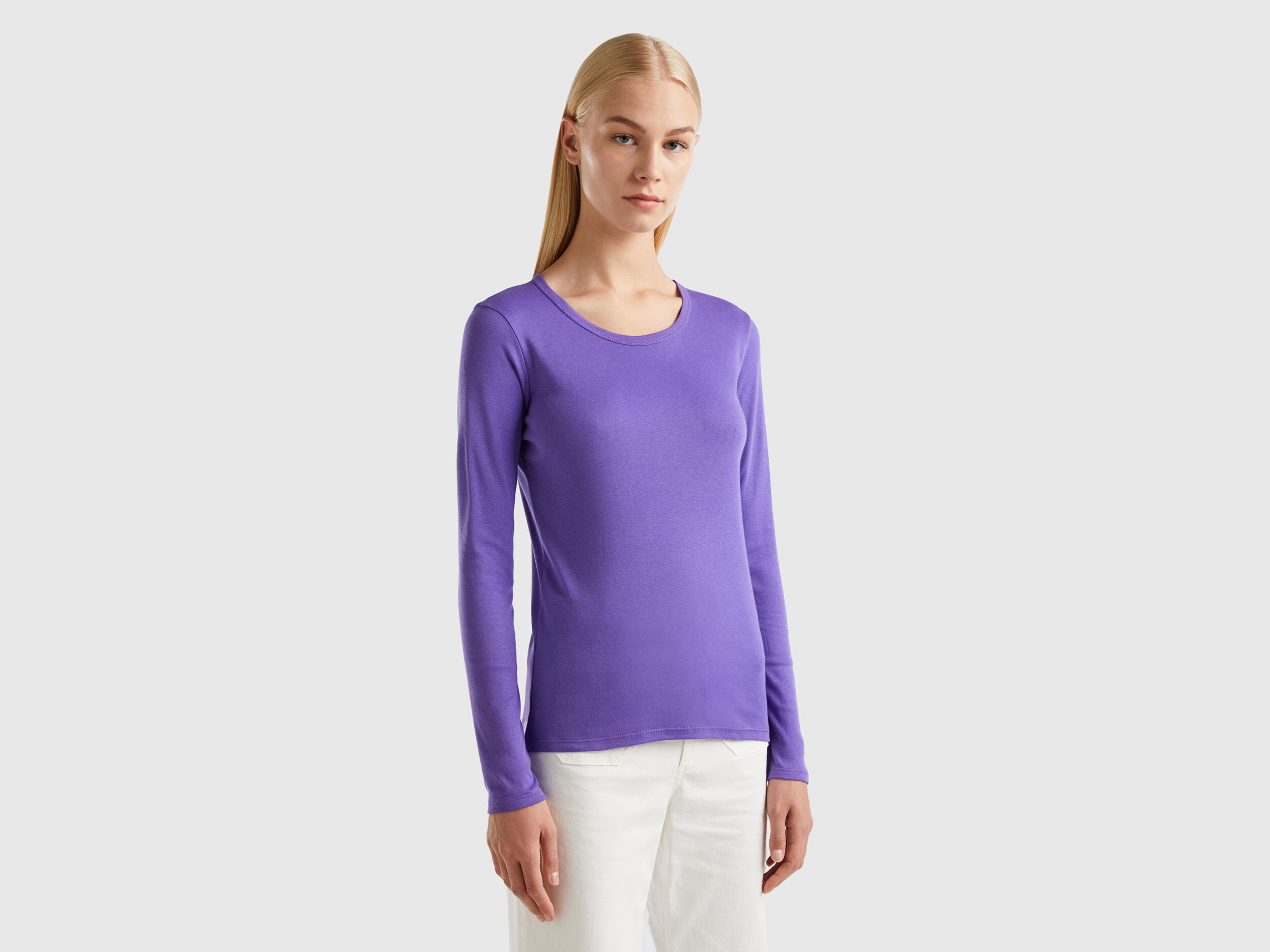 Camiseta de manga larga de algod n puro Morado Benetton