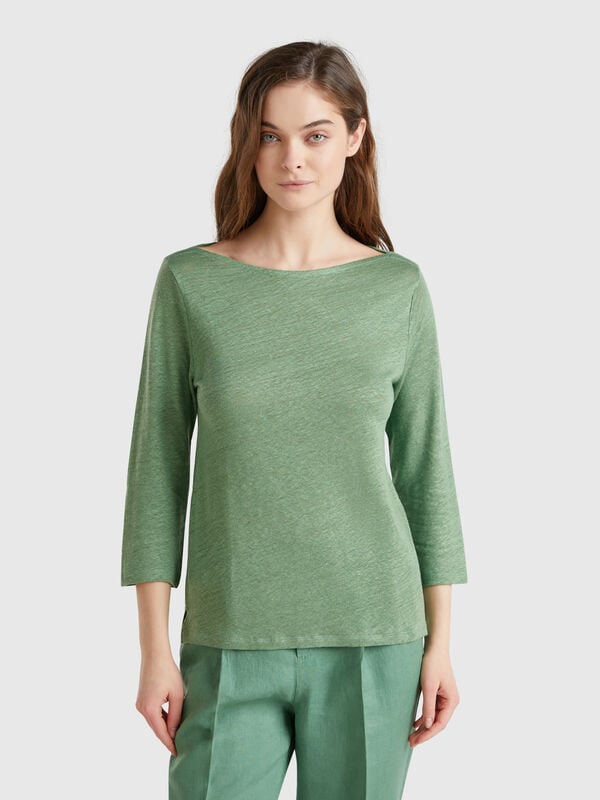 Camiseta manga 3/4 de puro lino Mujer