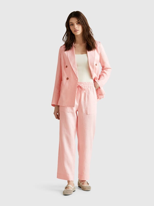 Pantalón de puro lino con elástico Mujer
