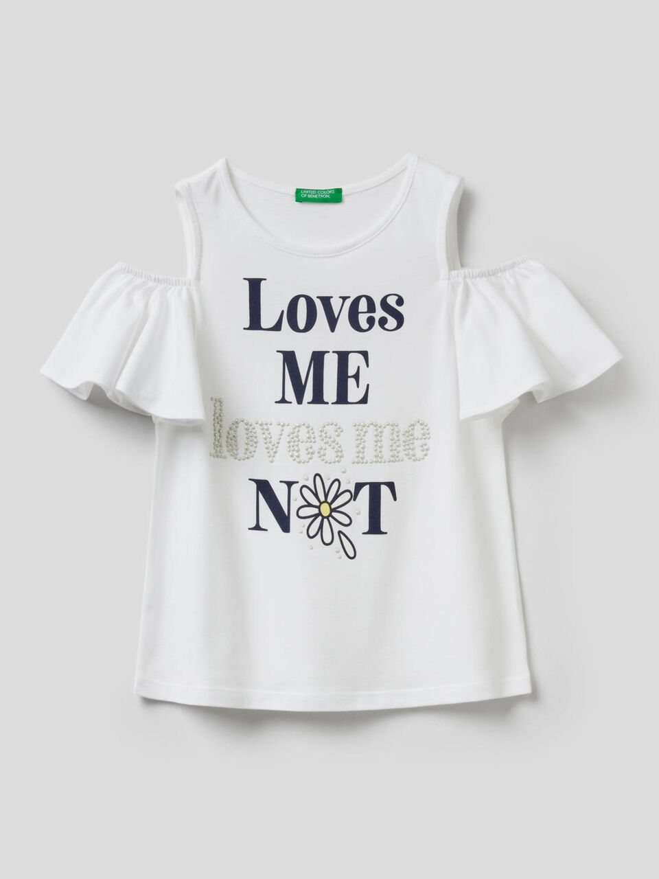 Camiseta con estampado y hombros al aire image number 1