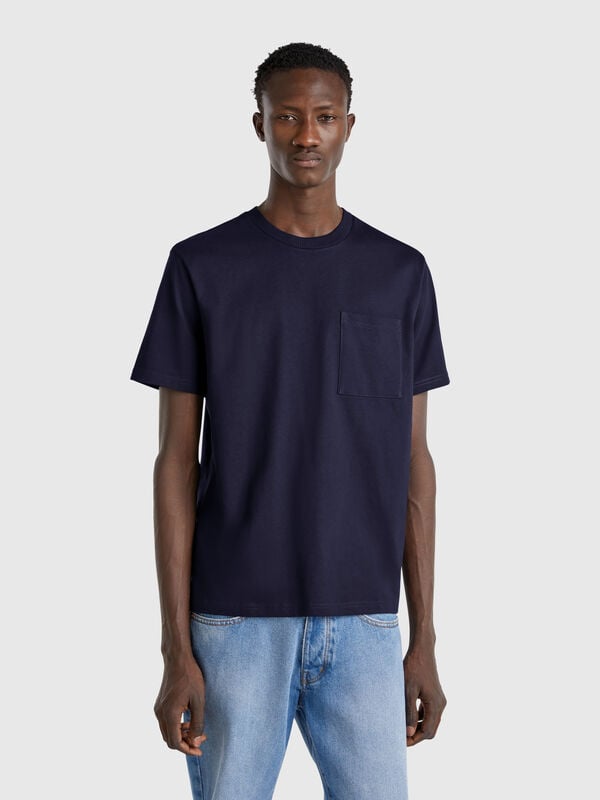 Camiseta azul noche de algodón orgánico con bolsillo Hombre