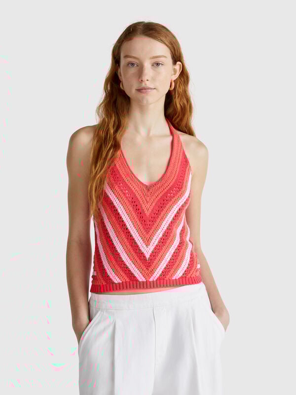 Top de rayas de crochet Mujer