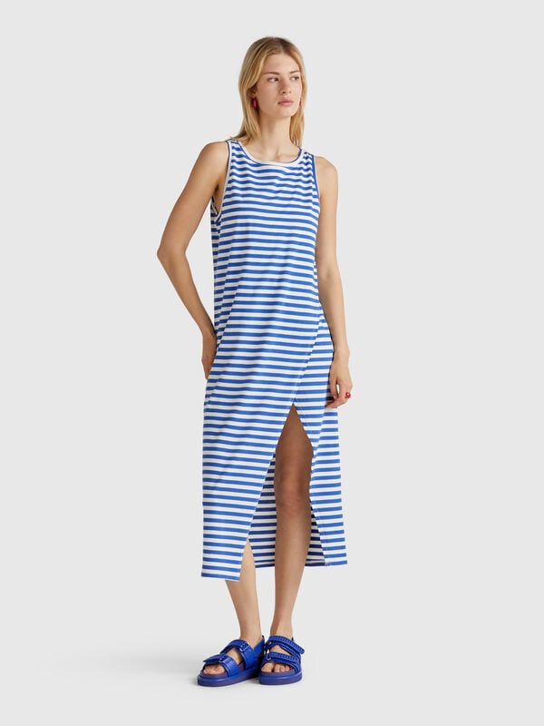 Vestido de rayas con abertura Mujer