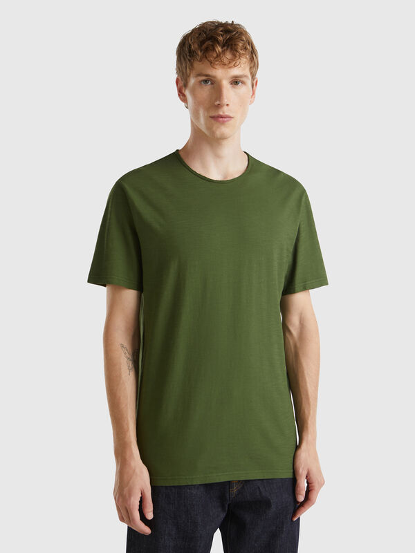 Camiseta verde aceituna de algodón flameado Hombre
