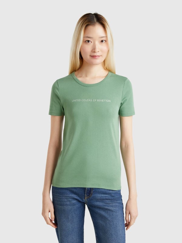 Camiseta de 100 % algodón con estampado de logotipo con glitter Mujer
