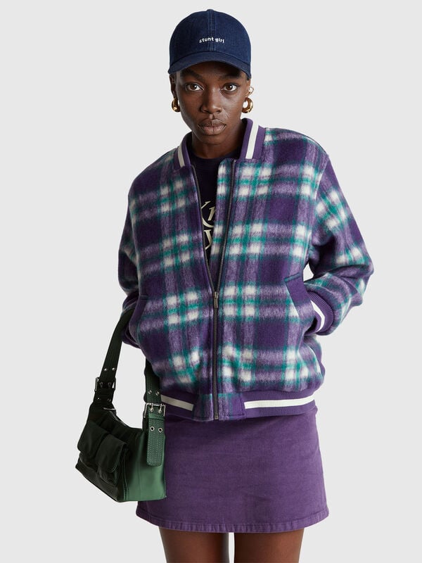 Chaqueta bomber a cuadros Mujer