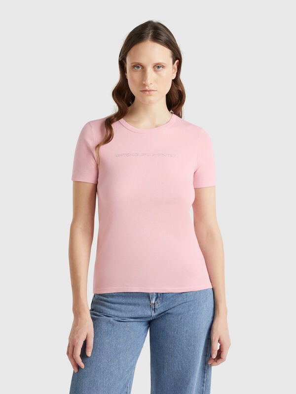 Camiseta de 100 % algodón con estampado de logotipo con glitter Mujer