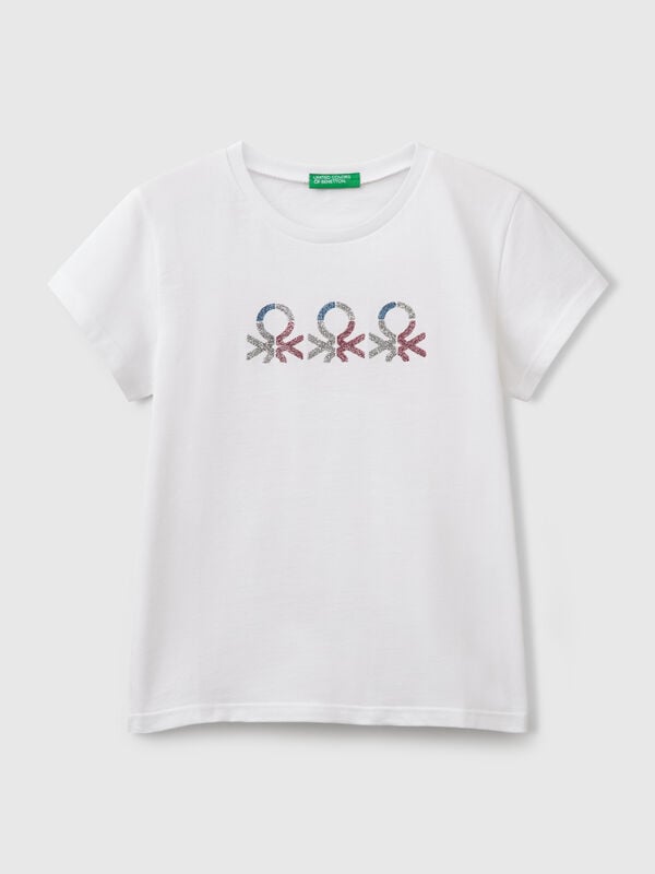 Camiseta de algodón con logotipo de purpurina Niña