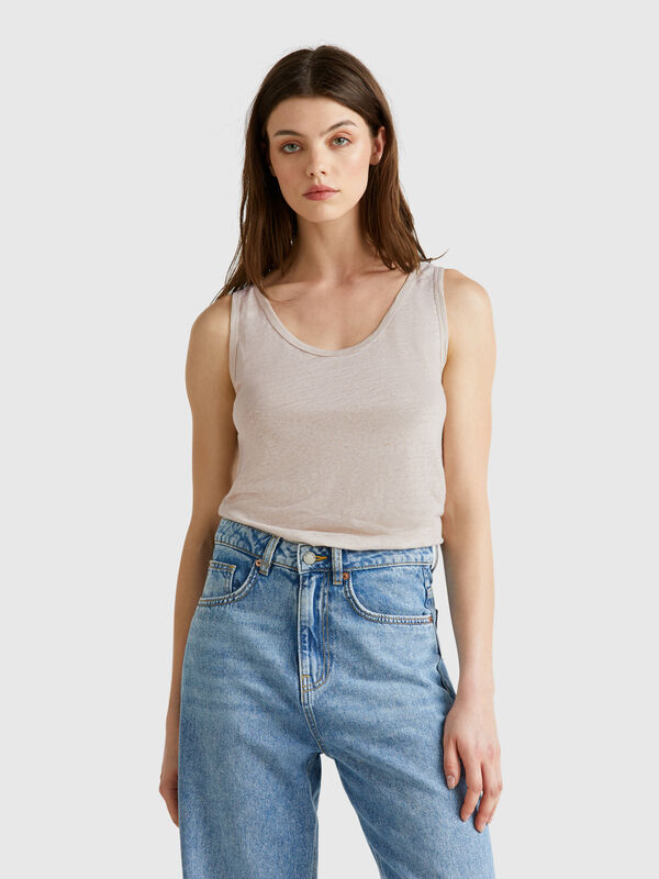 Camiseta de tirantes de puro lino Mujer