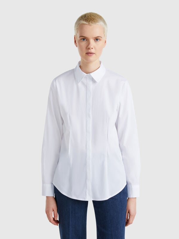 Camisa mezcla de algodón elástico Mujer