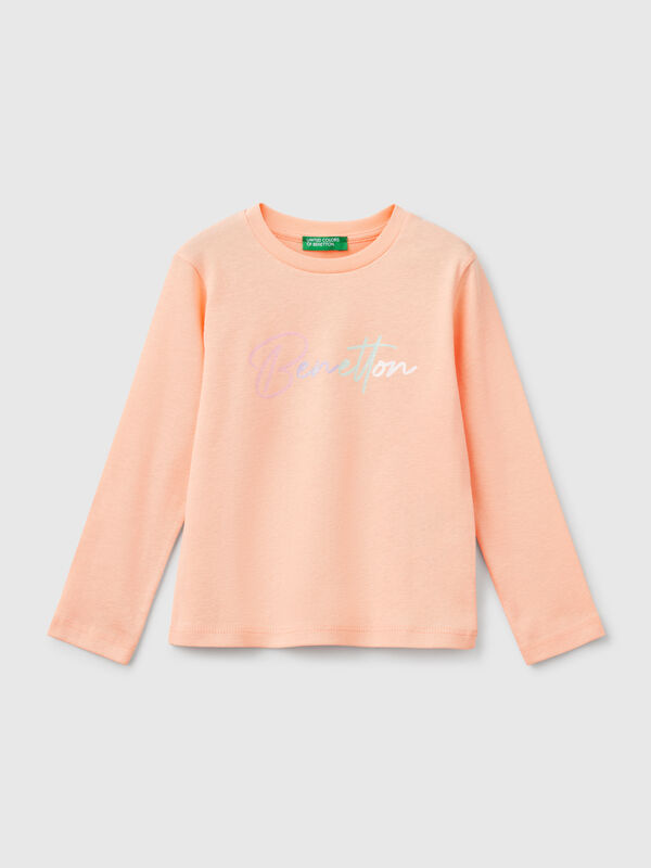 Camiseta slim fit con estampado de glitter Niña