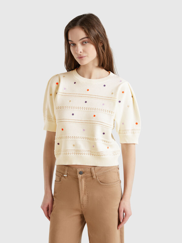 Jersey con flores bordadas Mujer