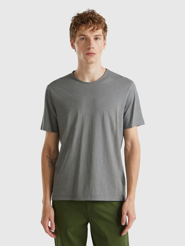 Camiseta gris topo de algodón flameado Hombre