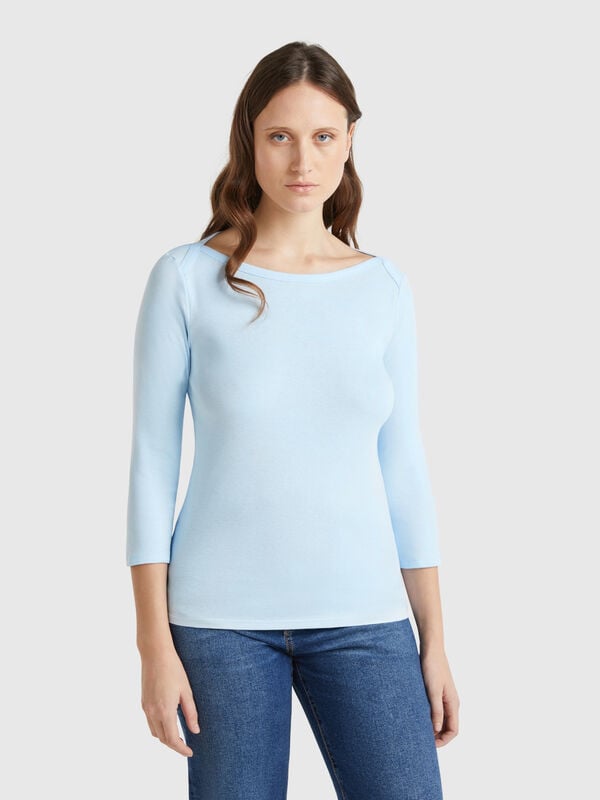Camiseta de 100 % algodón con escote barco Mujer