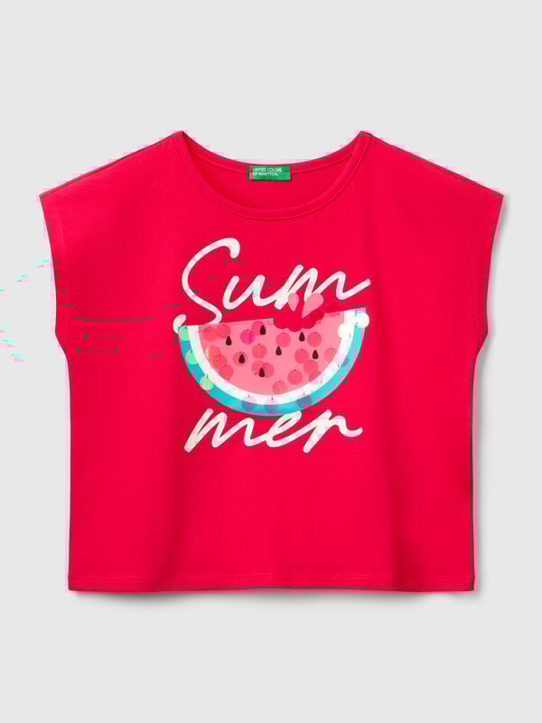 Camiseta con estampado y lentejuelas Niña