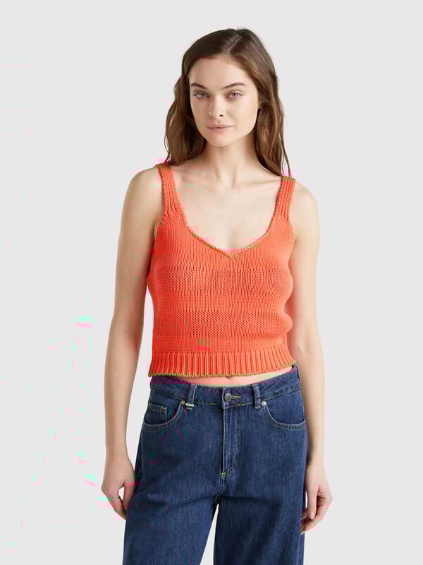 Camiseta sin mangas de punto 100% algodón Mujer