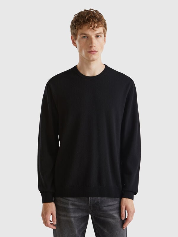 Jersey negro de pura lana merina Hombre