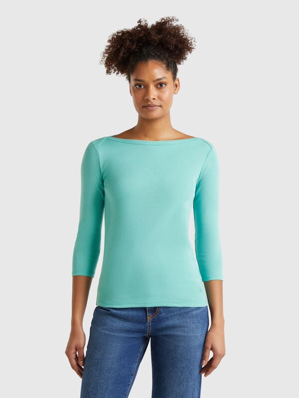 Camiseta de 100 % algodón con escote barco Mujer
