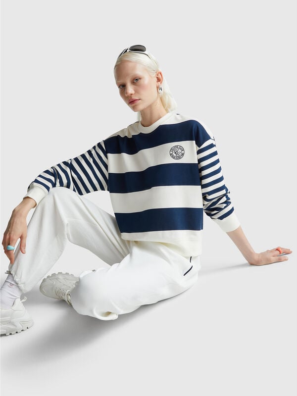 Sudadera de cuello redondo a rayas Mujer