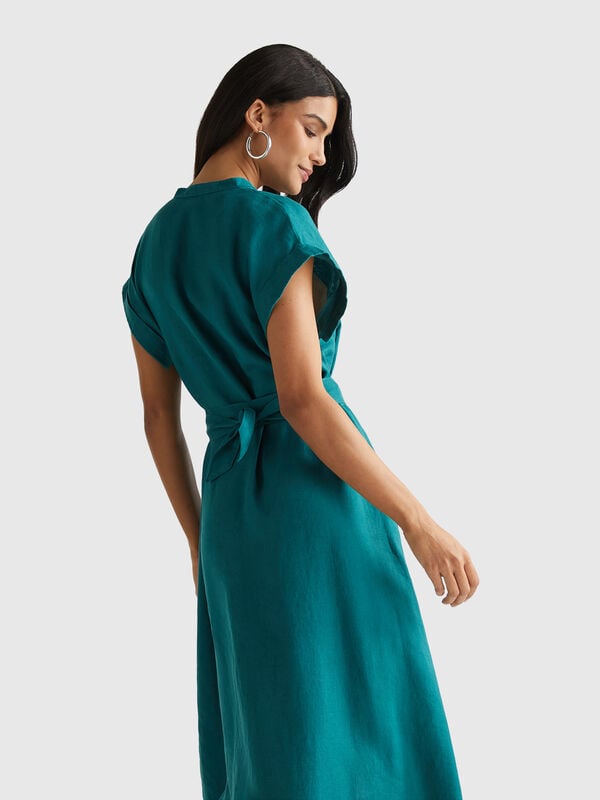 Vestido 100% lino con fajín Mujer