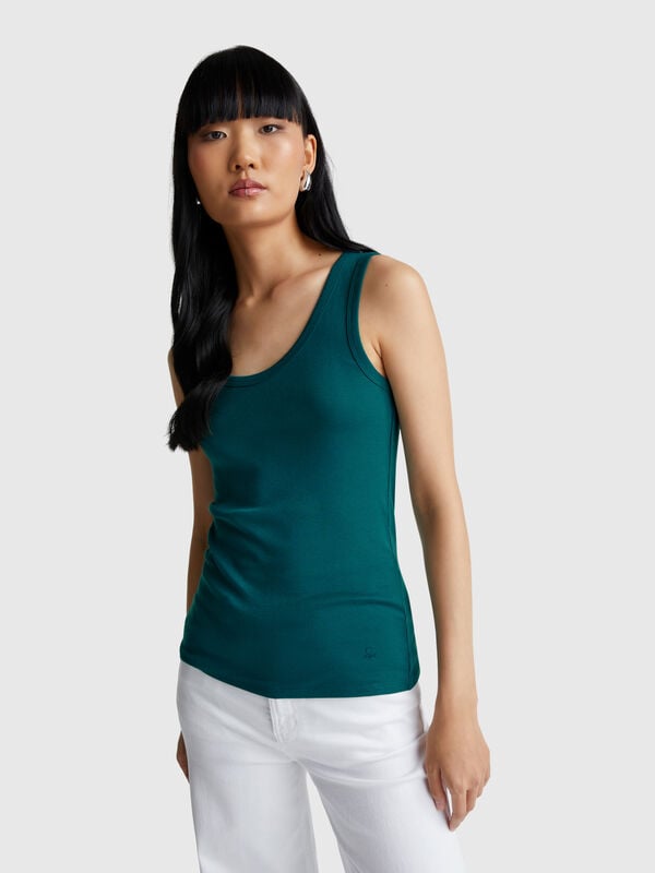 Camiseta de tirantes verde oscuro de puro algodón Mujer