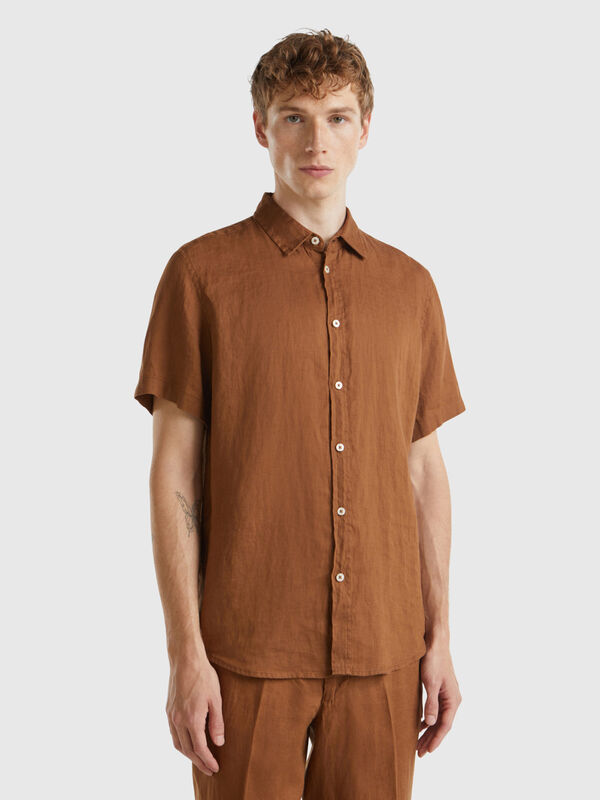 Camisa de manga corta de 100 % lino Hombre