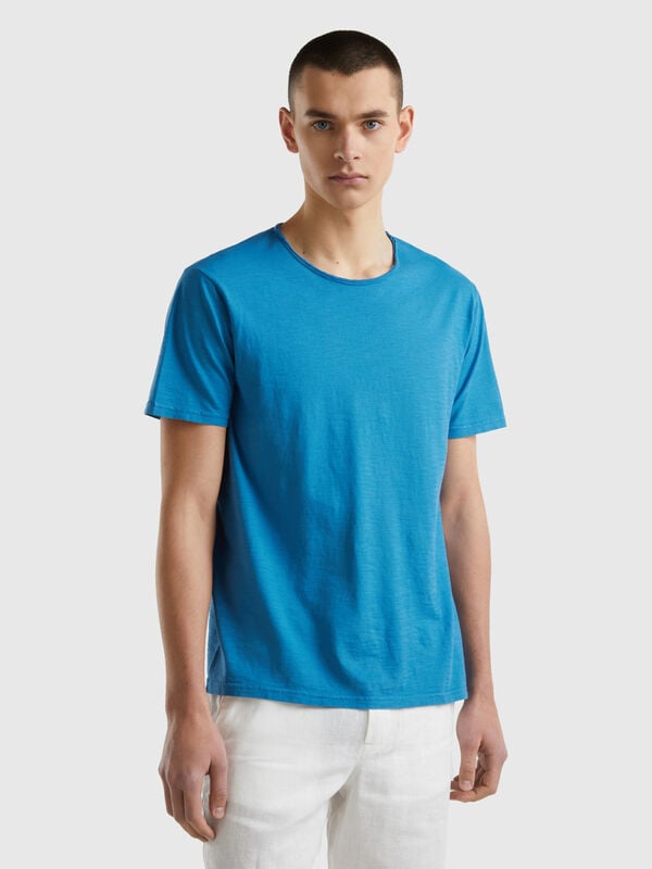 Camiseta azul de algodón flameado Hombre
