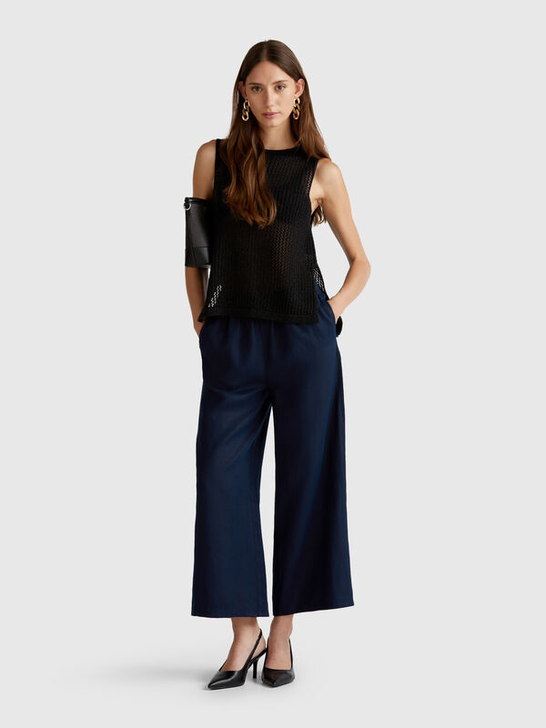 Pantalón ancho de puro lino Mujer